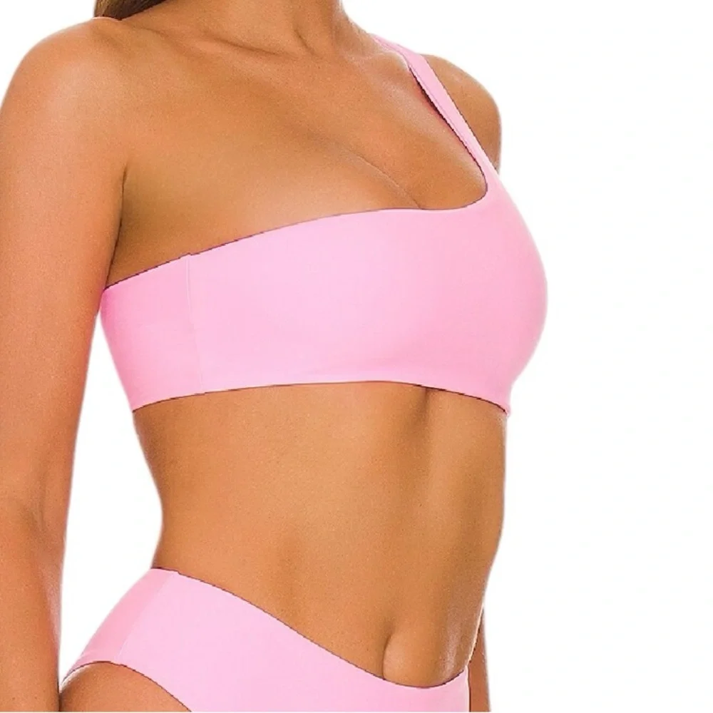 SALE!!! NWT Lovers & Friends Pink Camille One Shoulder Bikini Top Bright Pink - Picture 2 of 9